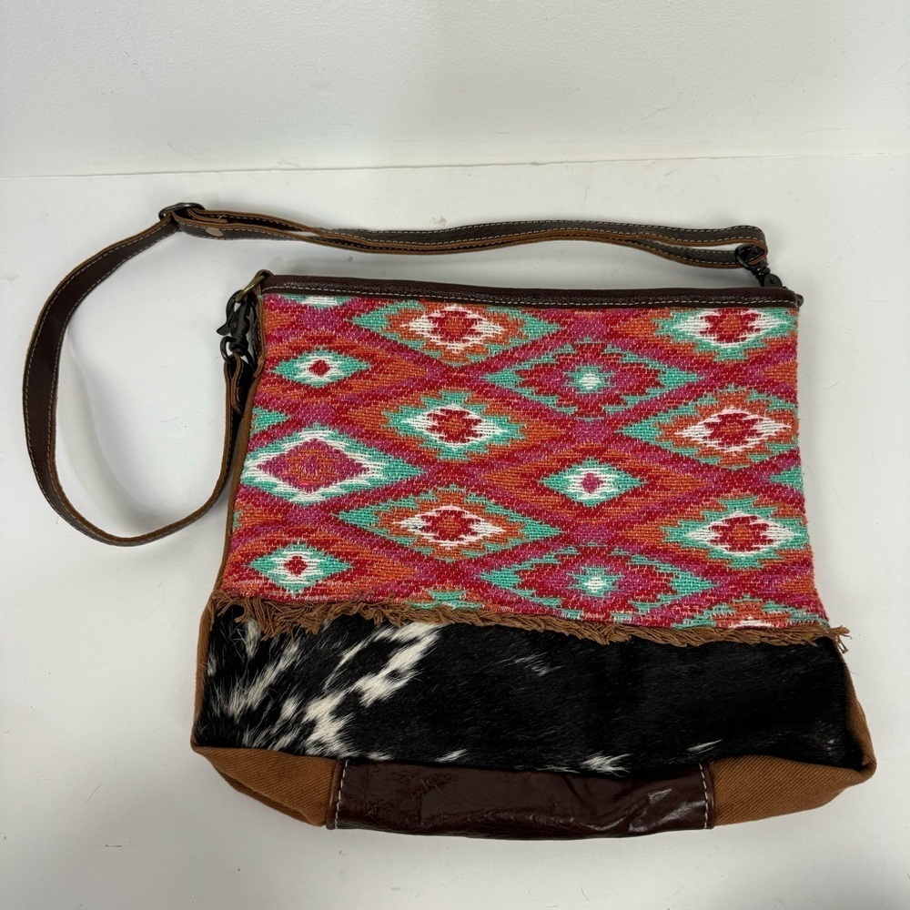 Myra Embroidered Calf Hair Leather Boho Purse Shoulder Bag Western Rodeo
